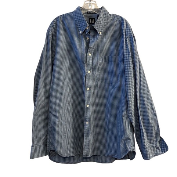 Gap Men's Large Blue Check Button-Down Shirt Long Sleeve Casual - Picture 1 of 8